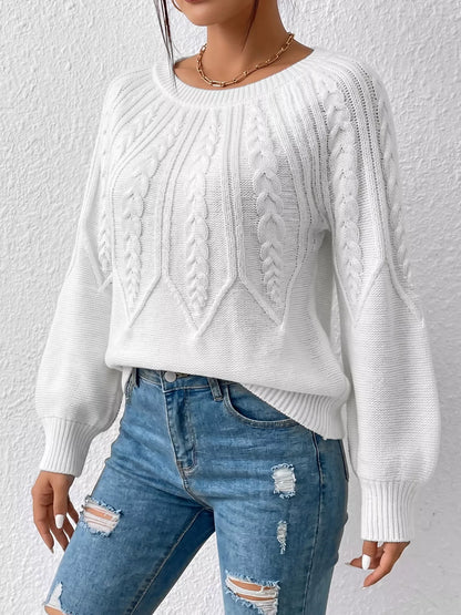 Pull torsadé à col rond et manches longues pour femme – vue 4
