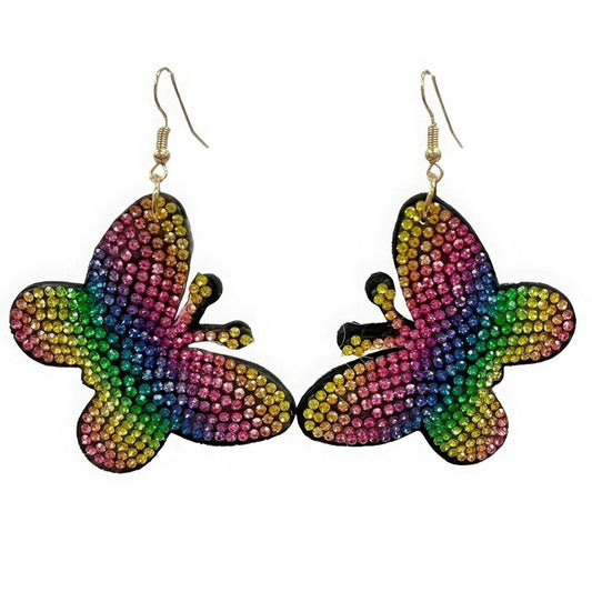 Rainbow Rhinestone Butterfly Dangle Earring - Premium  - Shop now at Oléna-Fashion