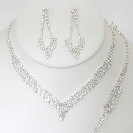 Rhinestone Necklace Earring Bracelet Set - Premium  - Shop now at Oléna-Fashion