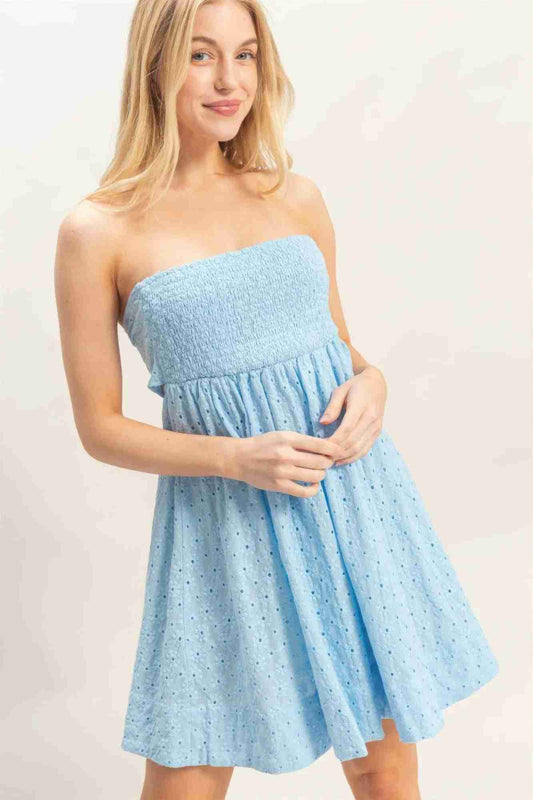 Robe Bustier Smockée Jupe A-Line Femme – Bleu Ciel by CCWHOLESALECLOTHING