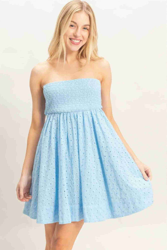 Robe Bustier Smockée Jupe A-Line Femme – Bleu Ciel by CCWHOLESALECLOTHING