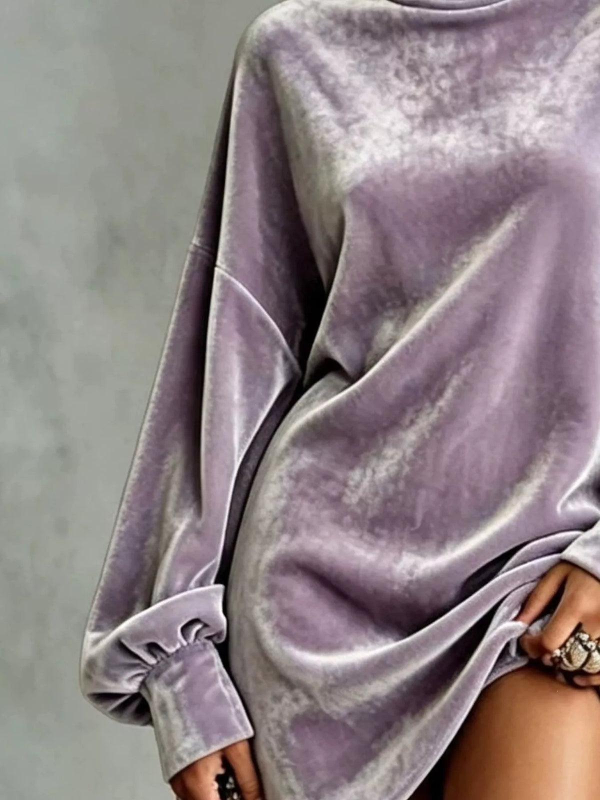 Robe courte en velours à col montant pour femme – vue 4