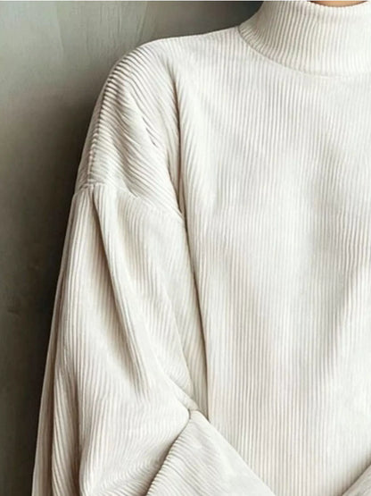 Robe courte en velours côtelé à col montant et manches lanterne pour femme – vue 4
