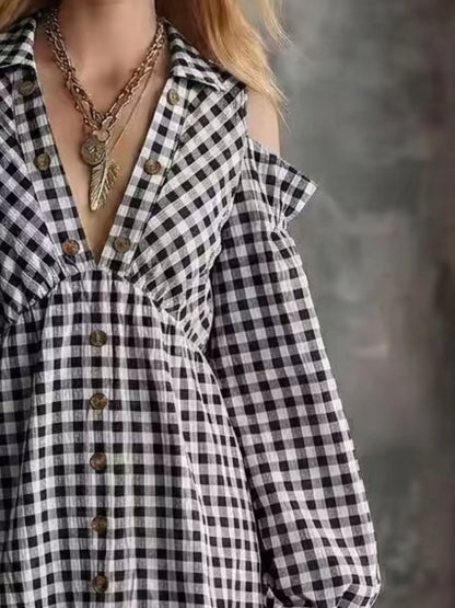 Robe courte vichy à épaules dénudées pour femme – vue 4