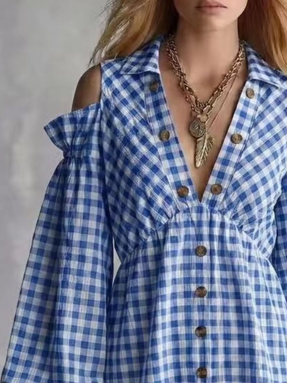 Robe courte vichy à épaules dénudées pour femme – vue 6