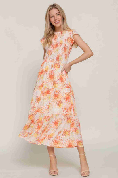Robe Florale Smockée Manches À Volants by CCWHOLESALECLOTHING
