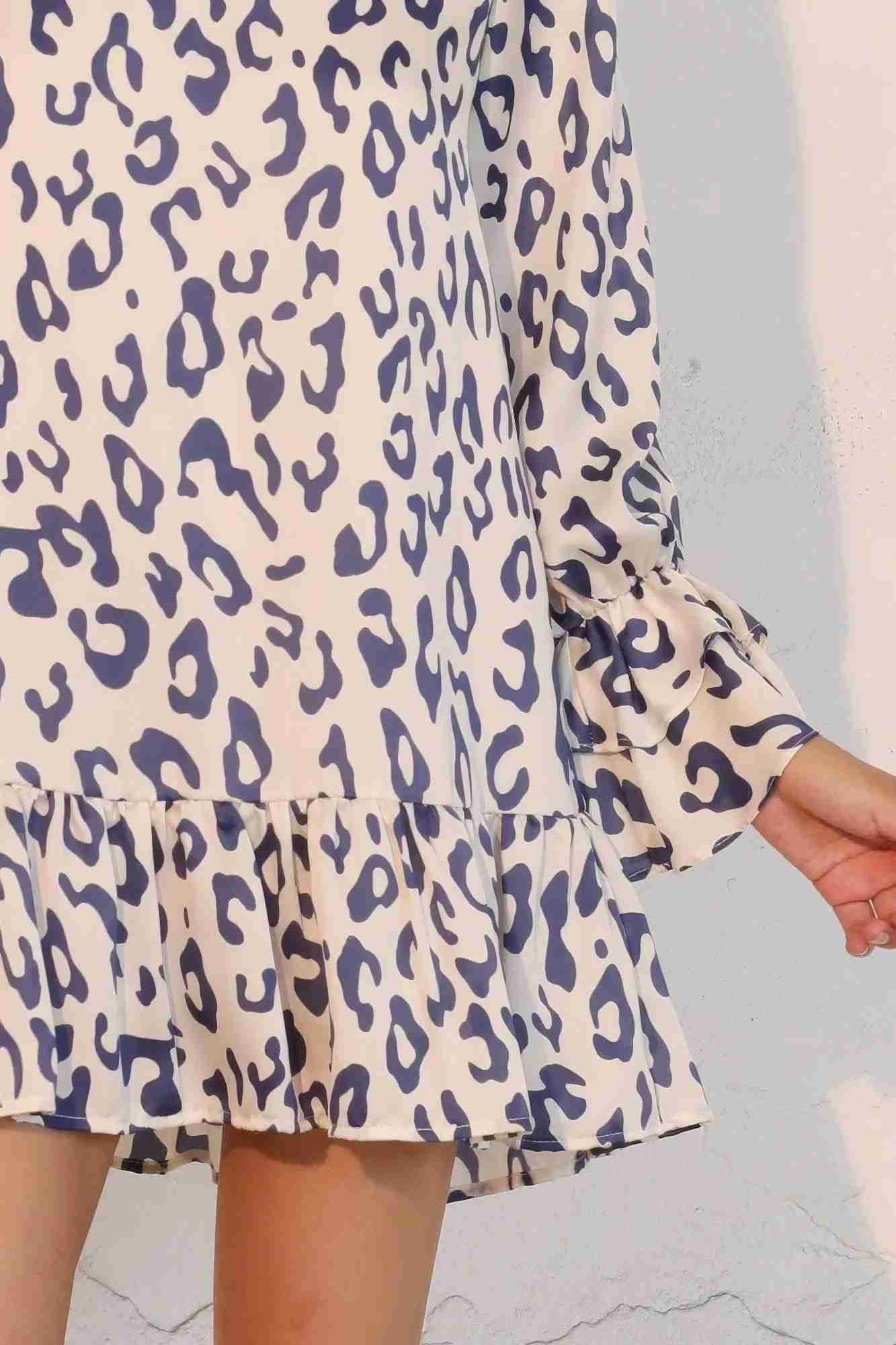 Robe Léopard Manches Longues Poignets Volantés by CCWHOLESALECLOTHING