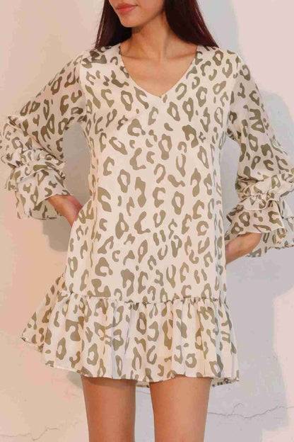 Robe Léopard Manches Longues Poignets Volantés by CCWHOLESALECLOTHING