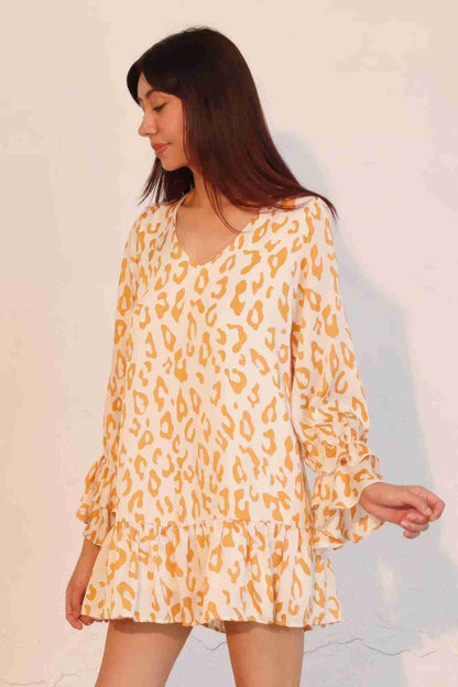 Robe Léopard Manches Longues Poignets Volantés by CCWHOLESALECLOTHING
