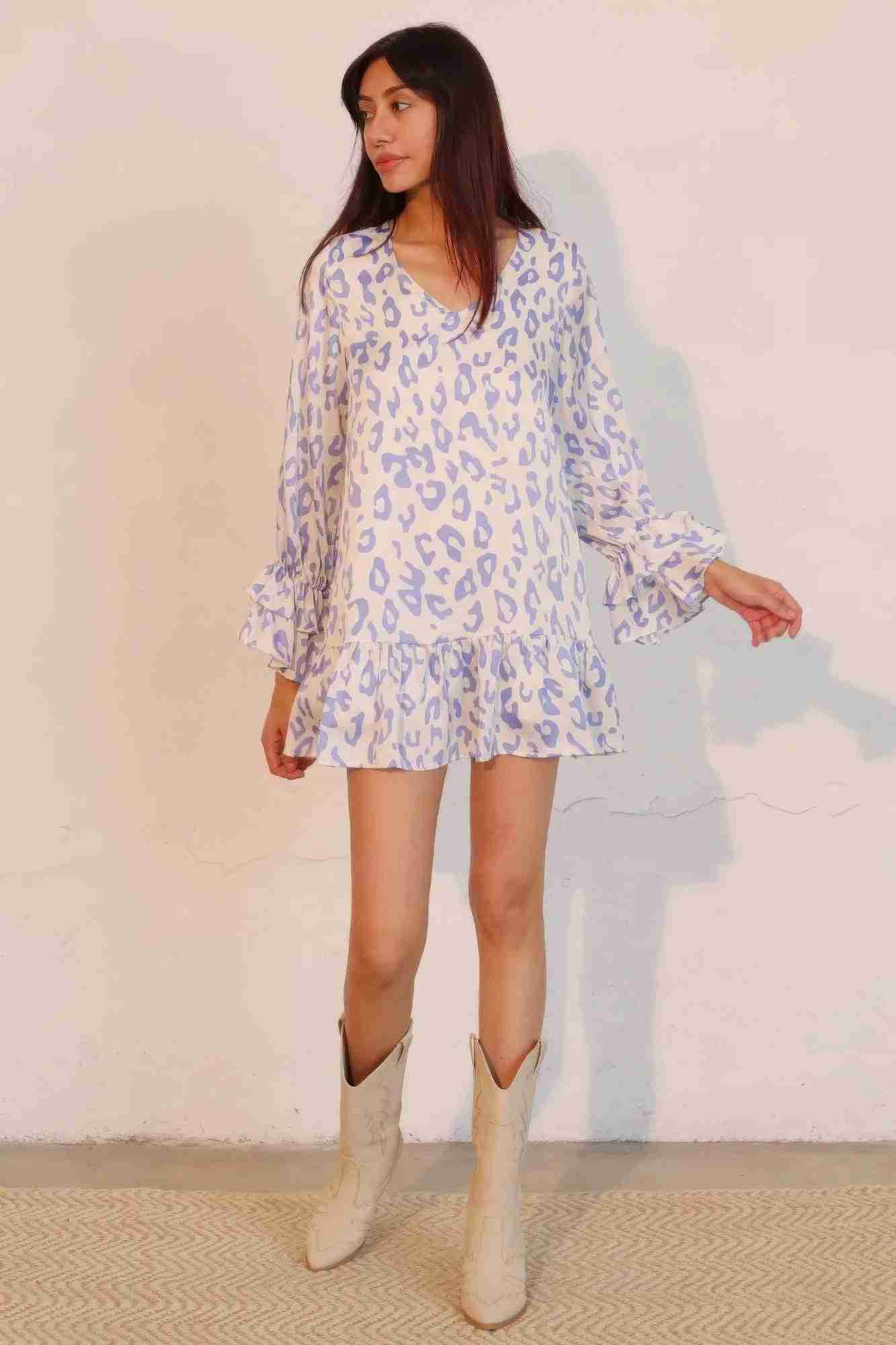 Robe Léopard Manches Longues Poignets Volantés by CCWHOLESALECLOTHING