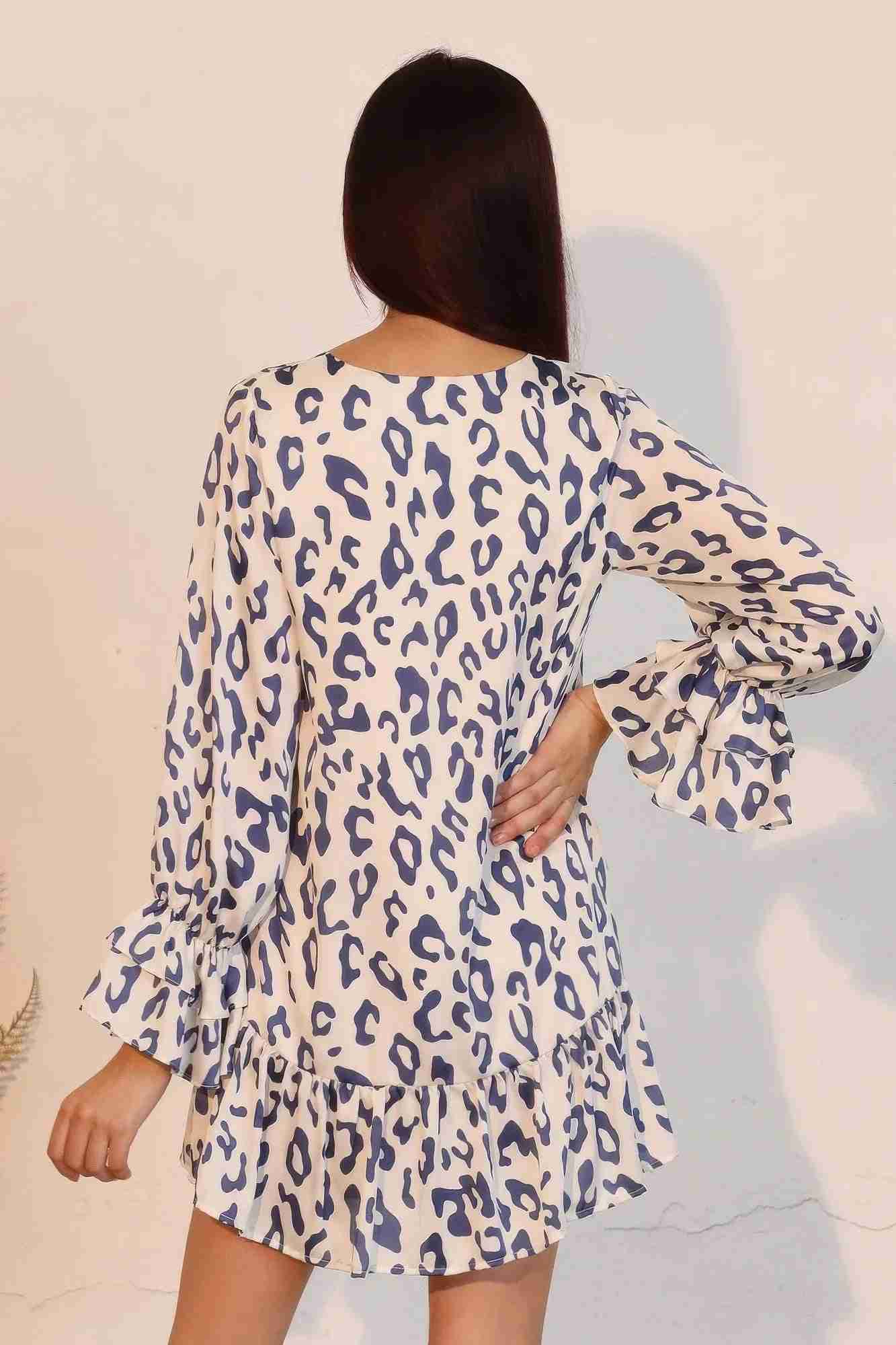 Robe Léopard Manches Longues Poignets Volantés by CCWHOLESALECLOTHING