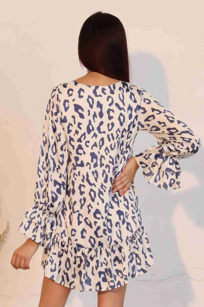 Robe Léopard Manches Longues Poignets Volantés by CCWHOLESALECLOTHING