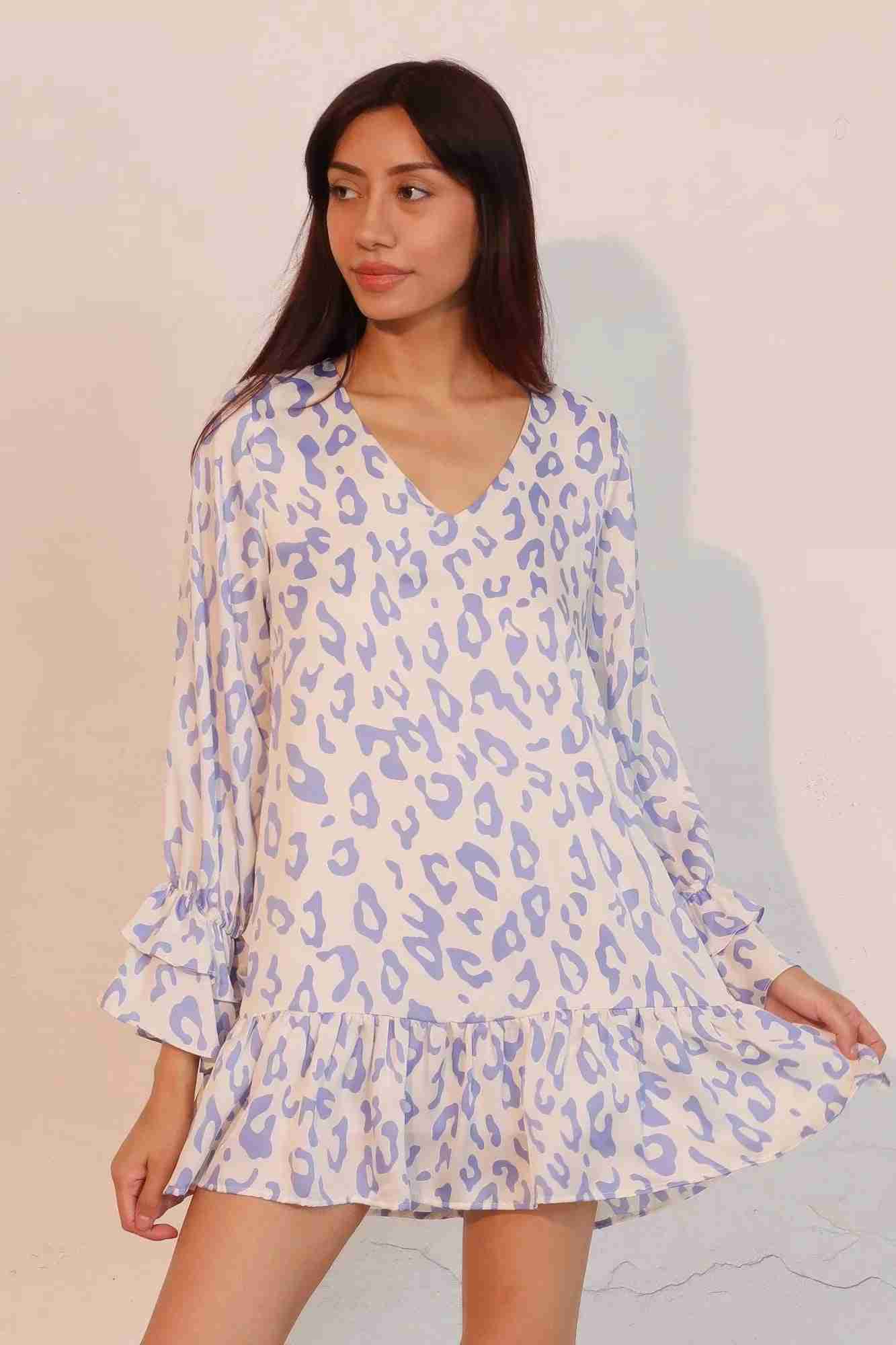 Robe Léopard Manches Longues Poignets Volantés by CCWHOLESALECLOTHING
