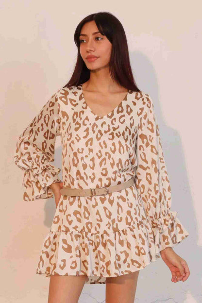 Robe Léopard Manches Longues Poignets Volantés by CCWHOLESALECLOTHING