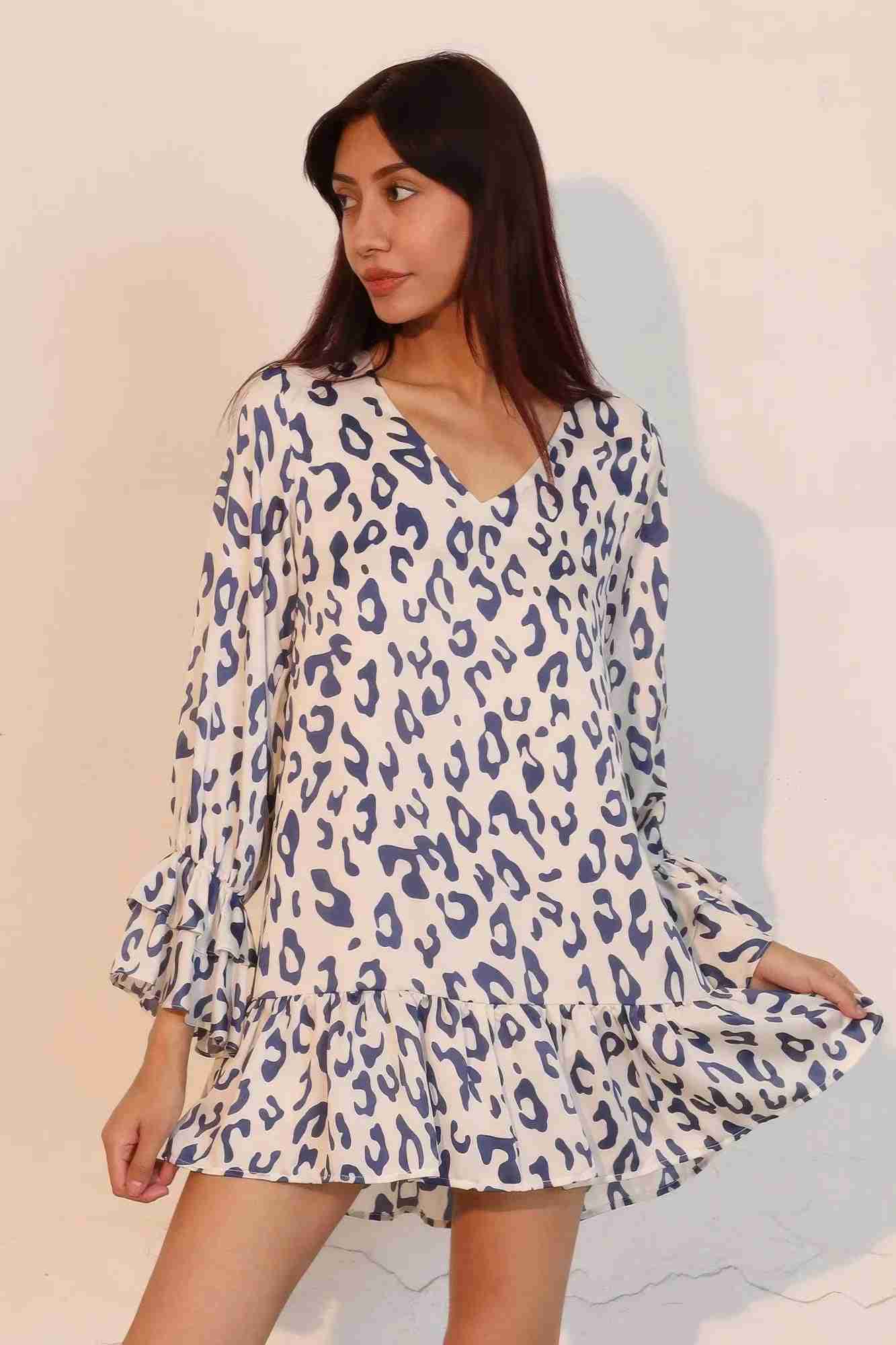 Robe Léopard Manches Longues Poignets Volantés by CCWHOLESALECLOTHING