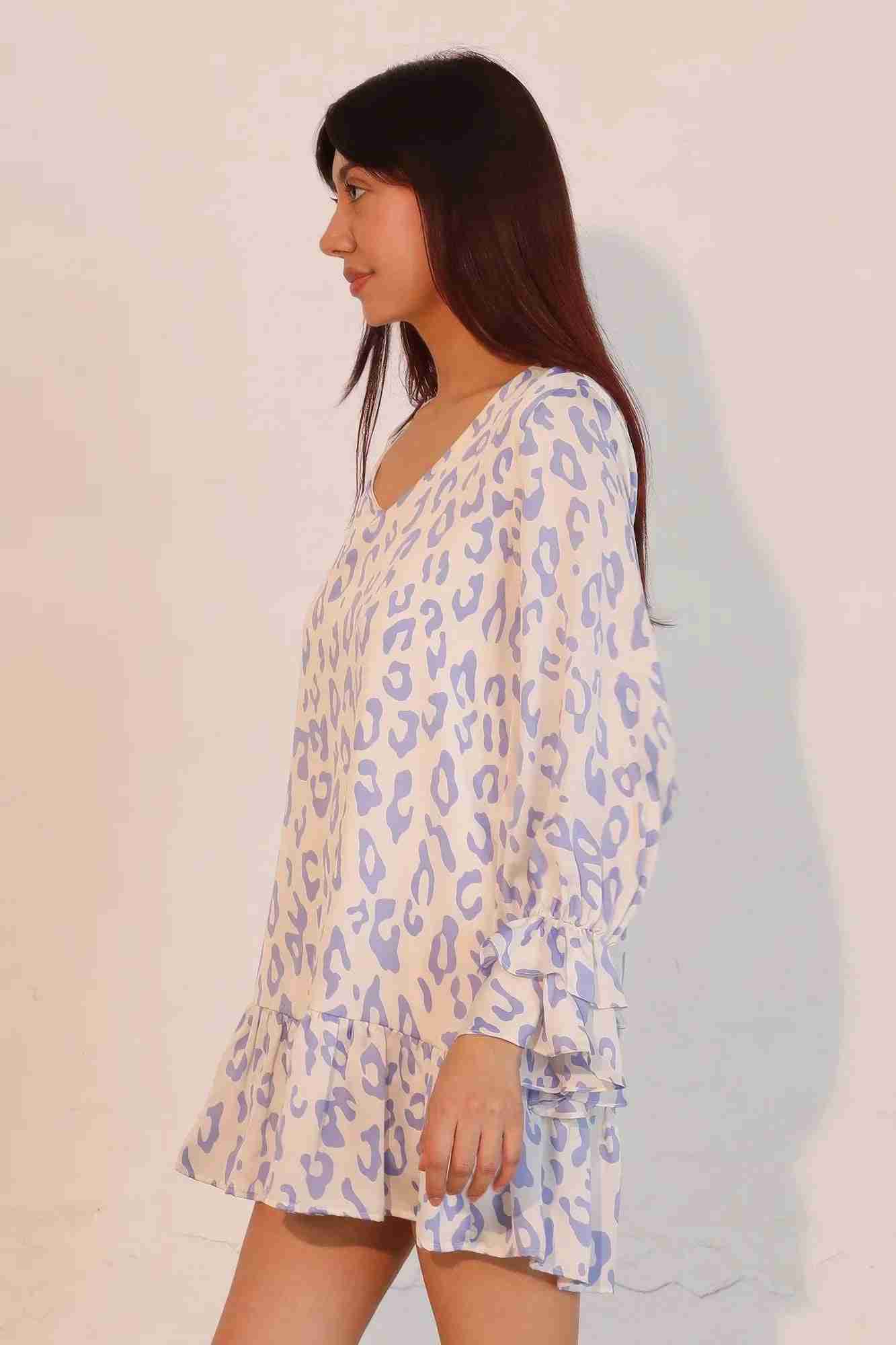 Robe Léopard Manches Longues Poignets Volantés by CCWHOLESALECLOTHING
