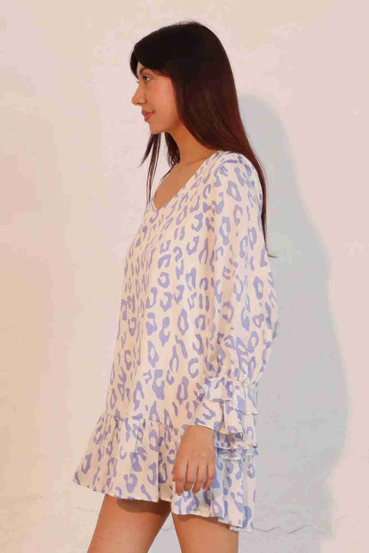 Robe Léopard Manches Longues Poignets Volantés by CCWHOLESALECLOTHING
