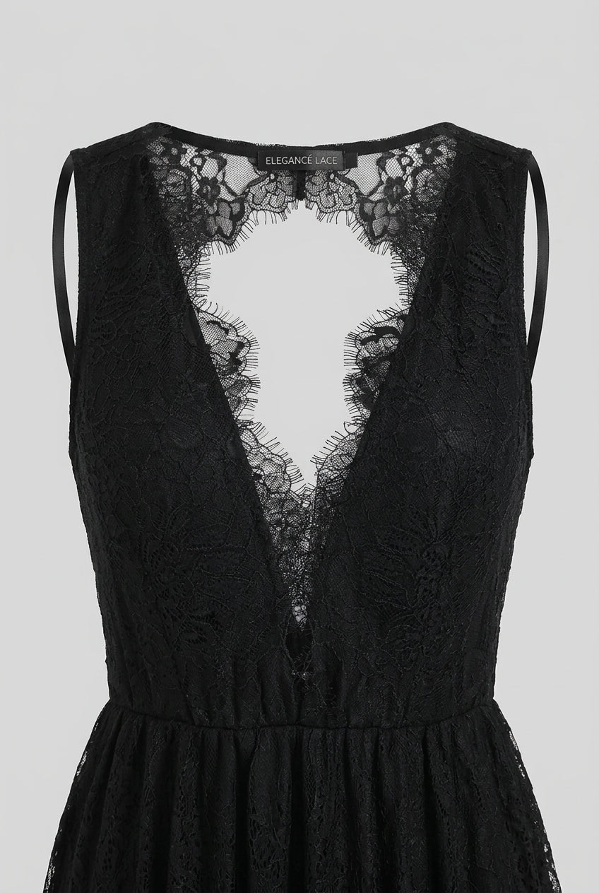 Robe longue en dentelle à col V profond et dos nu pour femme – vue 5