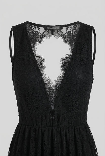 Robe longue en dentelle à col V profond et dos nu pour femme – vue 5