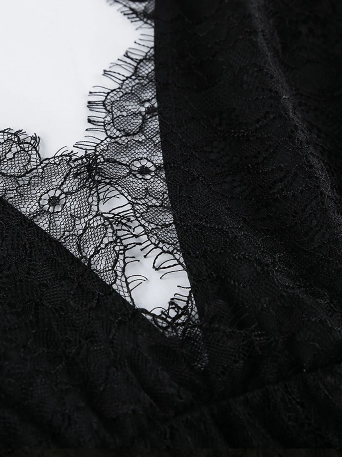 Robe longue en dentelle à col V profond et dos nu pour femme – vue 7