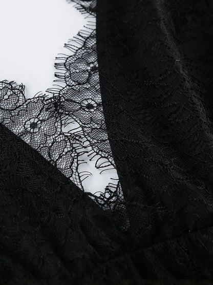 Robe longue en dentelle à col V profond et dos nu pour femme – vue 7