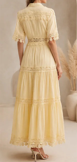 Robe longue élégante en viscose jaune à manches longues – vue 2