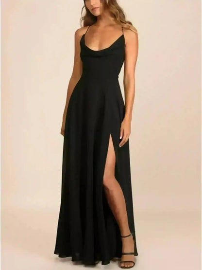 Robe Longue À Fente Élégante Col Drape Femme Oléna-Fashion