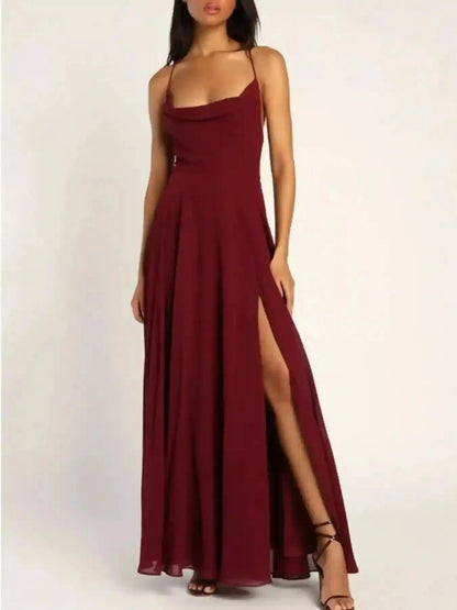 Robe Longue À Fente Élégante Col Drape Femme Oléna-Fashion