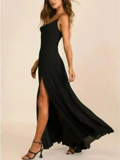 Robe Longue À Fente Élégante Col Drape Femme Oléna-Fashion