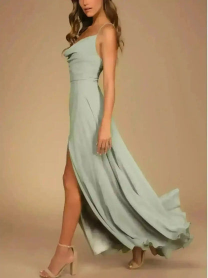 Robe Longue À Fente Élégante Col Drape Femme Oléna-Fashion