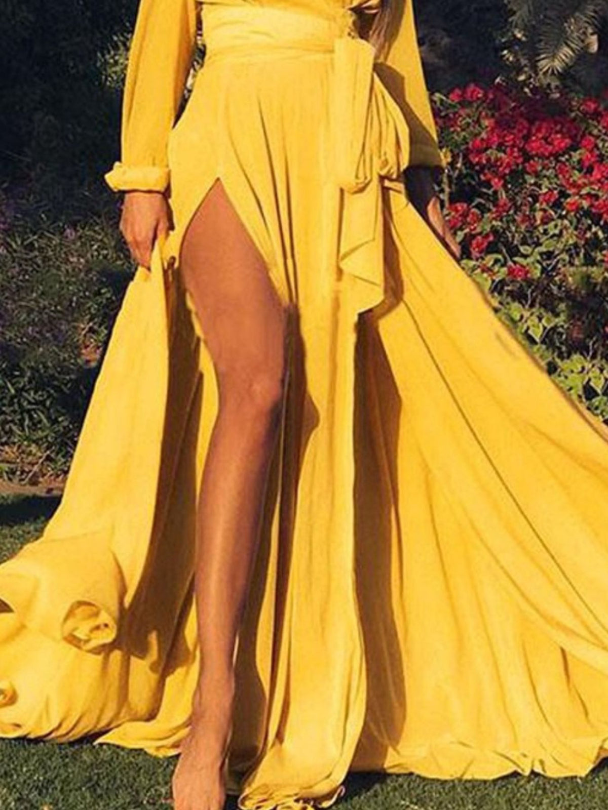 Robe longue grande taille cache-cœur à manches longues et fente pour femme – vue 10
