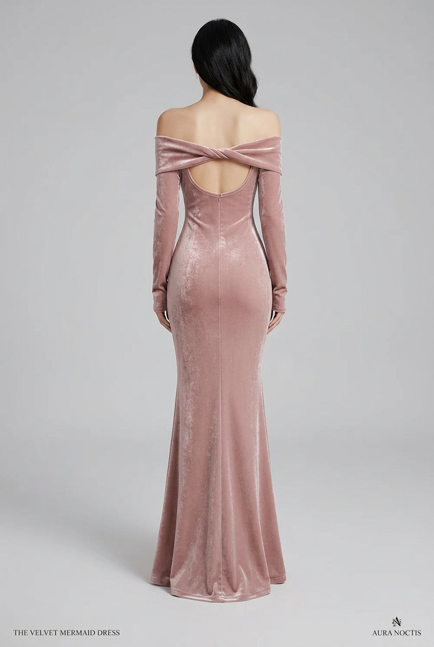 Robe longue sirène en velours à épaules dénudées pour femme – vue 10