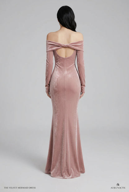 Robe longue sirène en velours à épaules dénudées pour femme – vue 10