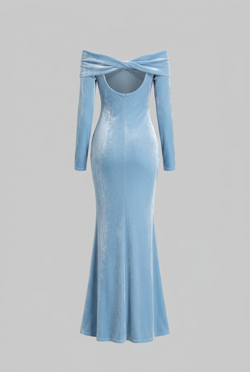 Robe longue sirène en velours à épaules dénudées pour femme – vue 12