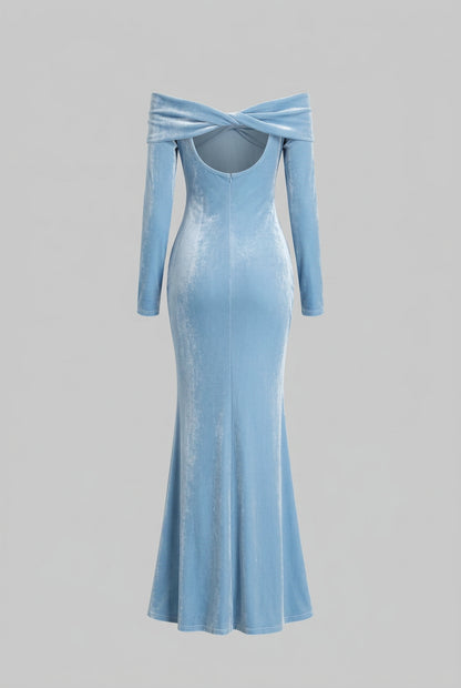 Robe longue sirène en velours à épaules dénudées pour femme – vue 12
