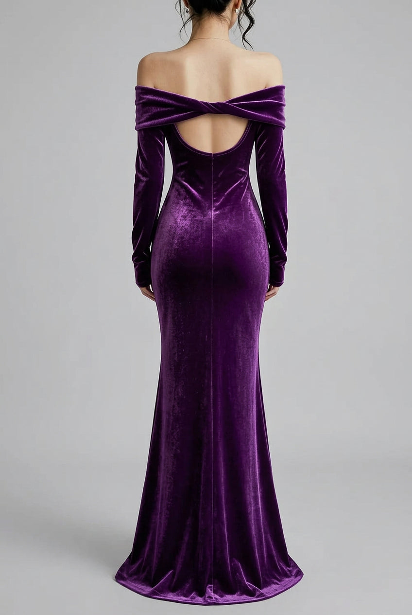 Robe longue sirène en velours à épaules dénudées pour femme – vue 14