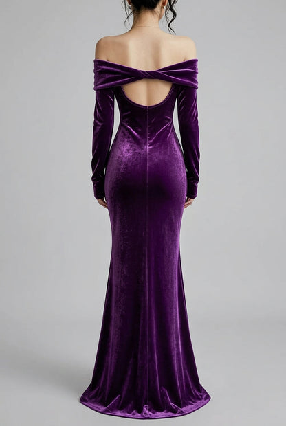 Robe longue sirène en velours à épaules dénudées pour femme – vue 14