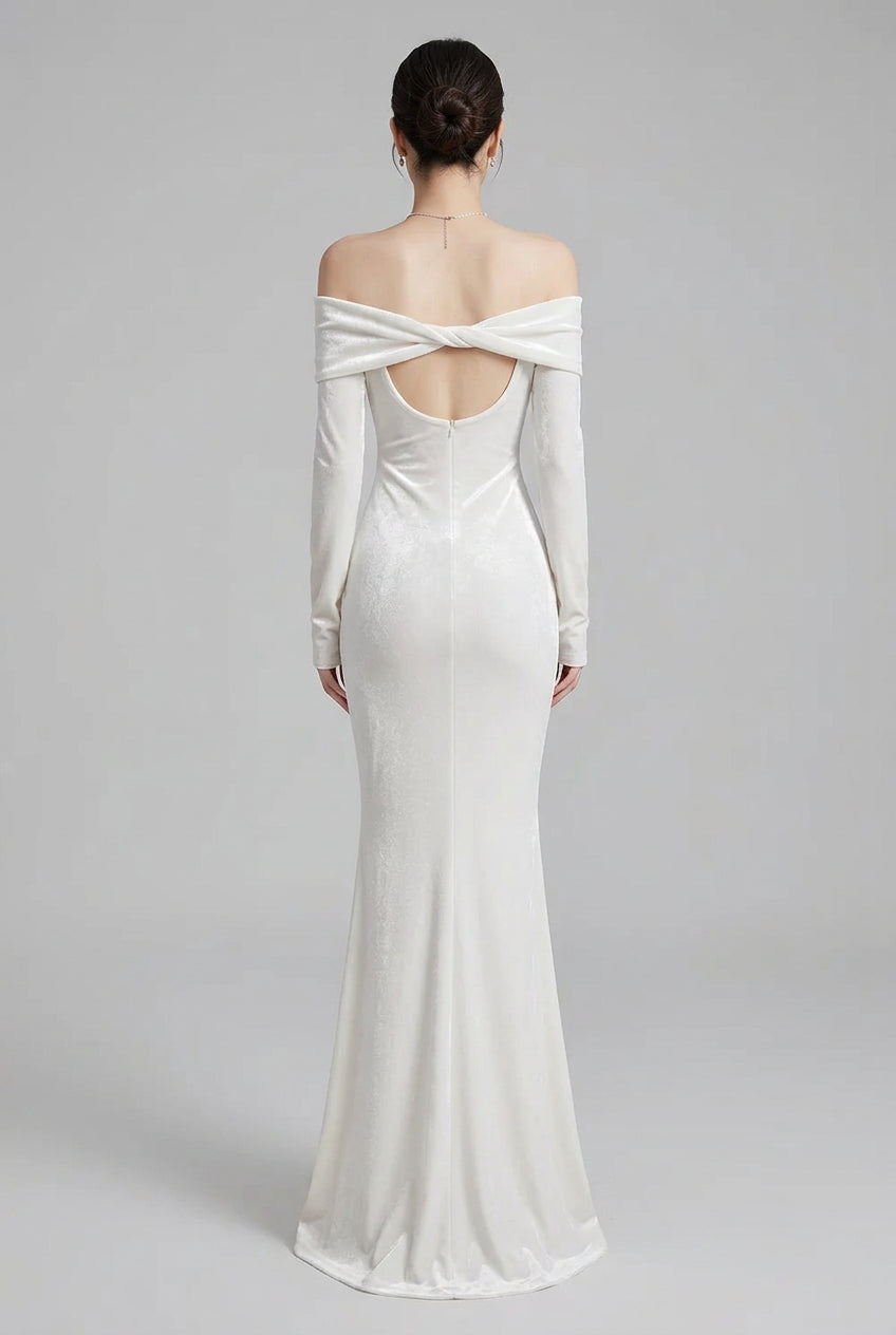 Robe longue sirène en velours à épaules dénudées pour femme – vue 4
