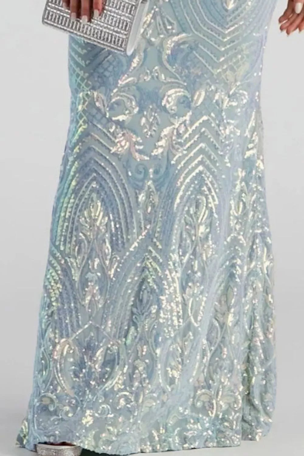 Robe longue de soirée sirène à sequins bleu ciel pour femme – vue 6