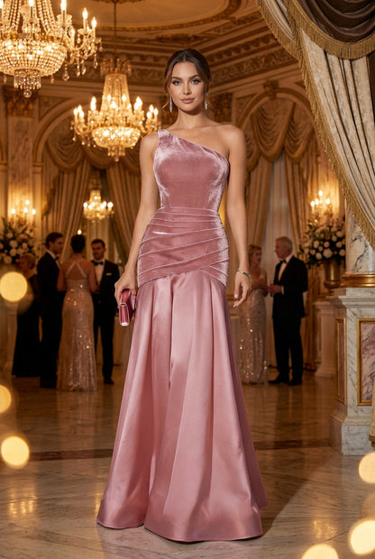 Robe longue en velours sirène à une épaule pour femme – vue 1
