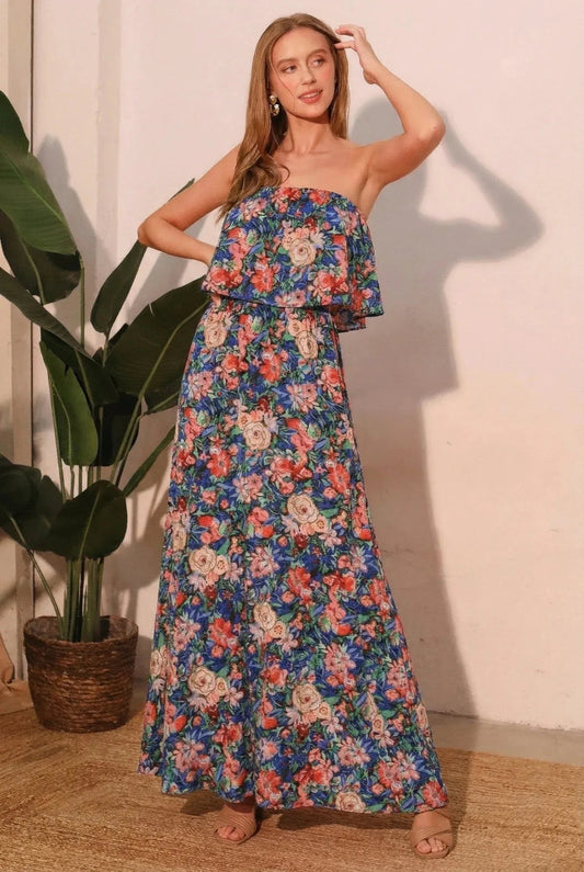 Robe Maxi Bustier Florale Bloom Party Femme Oléna-Fashion