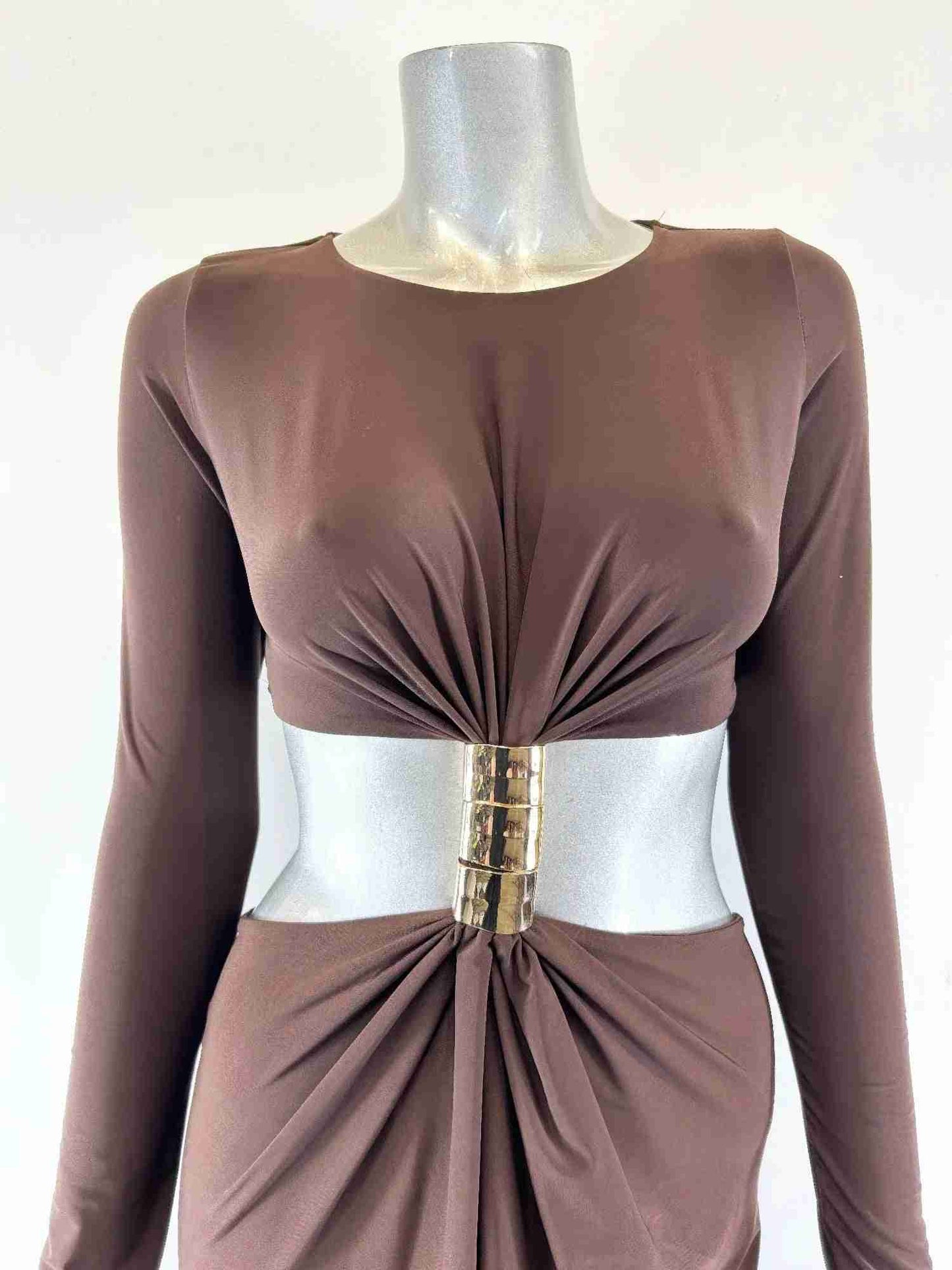 Robe Maxi Col Montant Manches Longues Découpe Avant Femme – Marron, Noir & Bordeaux by CCWHOLESALECLOTHING