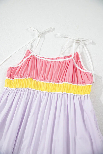 Robe Maxi Colorblock Multicolore à Bretelles Nouées | Oléna-Fashion by Shewin