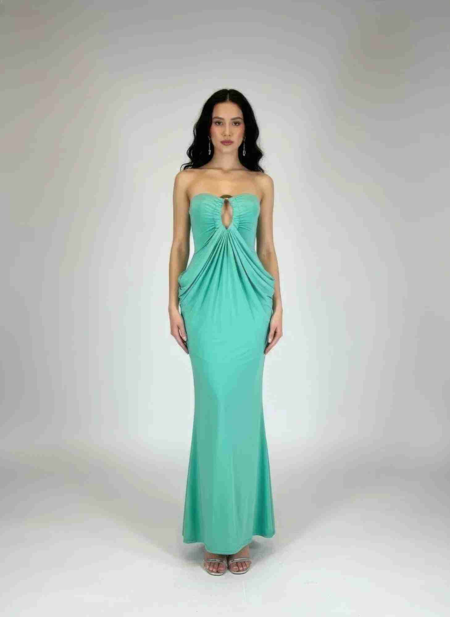 Robe Maxi Glamour Construction Moderne – Éclat Jade by CODIGO