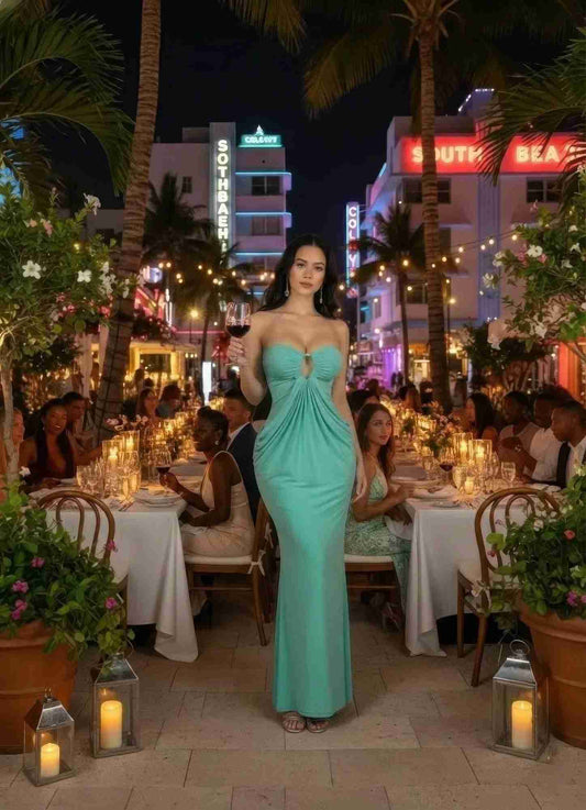 Robe Maxi Glamour Construction Moderne – Éclat Jade Oléna-Fashion