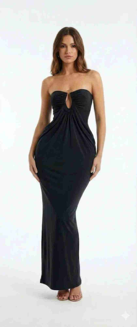 Robe Maxi Glamour Construction Moderne – Élégance Noire Oléna-Fashion