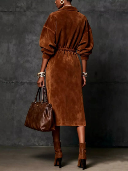 Robe mi-longue fendue zippée à cordon pour femme – vue 4