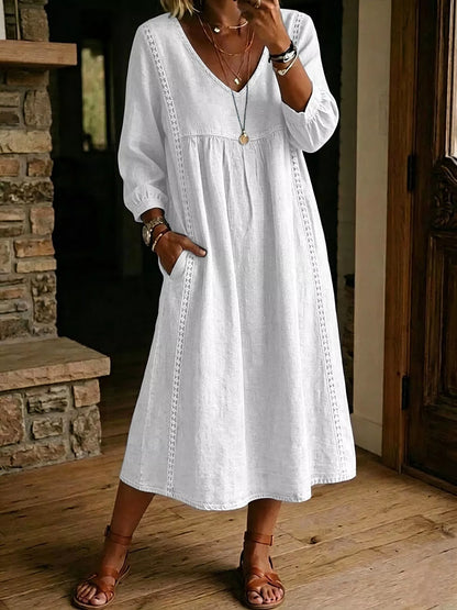 Robe midi en dentelle à manches longues et poches pour femme – vue 6