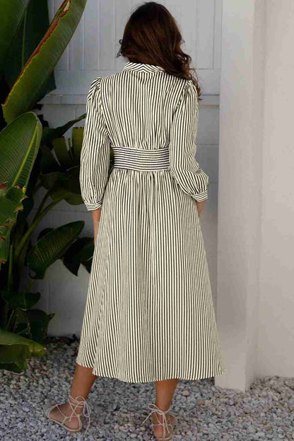 Robe Midi Rayures Col V Taille Haute Cintrée Femme by Dear-Lover Dropshipping