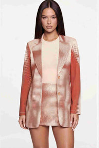 Robe mini blazer rouge à col cranté, manches longues, imprimé à pois